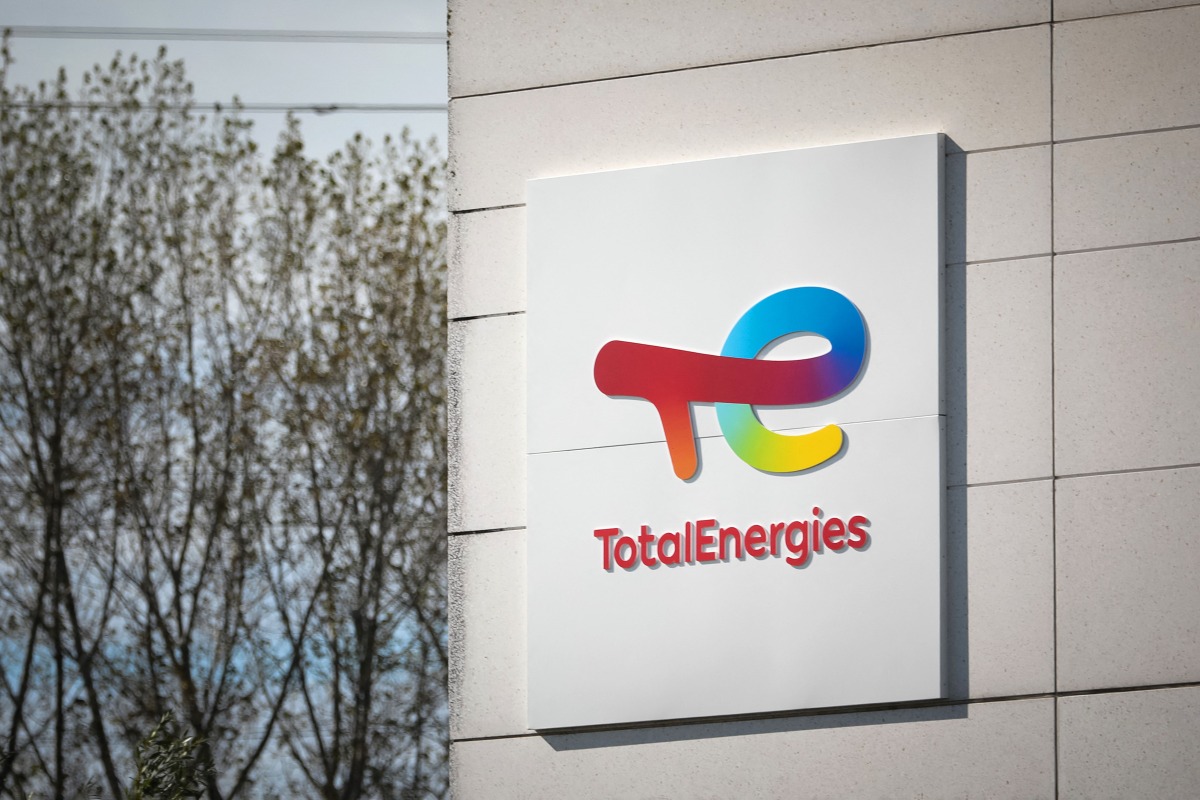 This photograph shows the logo of TotalEnergies at the Total Energies refinery site, in Gonfreville-l'Orcher, near Le Havre, northwestern France, on October 5, 2022. Photo by Lou BENOIST / AFP