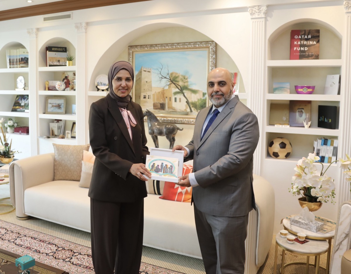 Permanent Representative of Qatar to UN in Geneva H E Dr. Hind Abdulrahman Al Muftah (left) with CEO of Qatar Foundation for Social Work, Rashid Mohammed Al-Naimi
