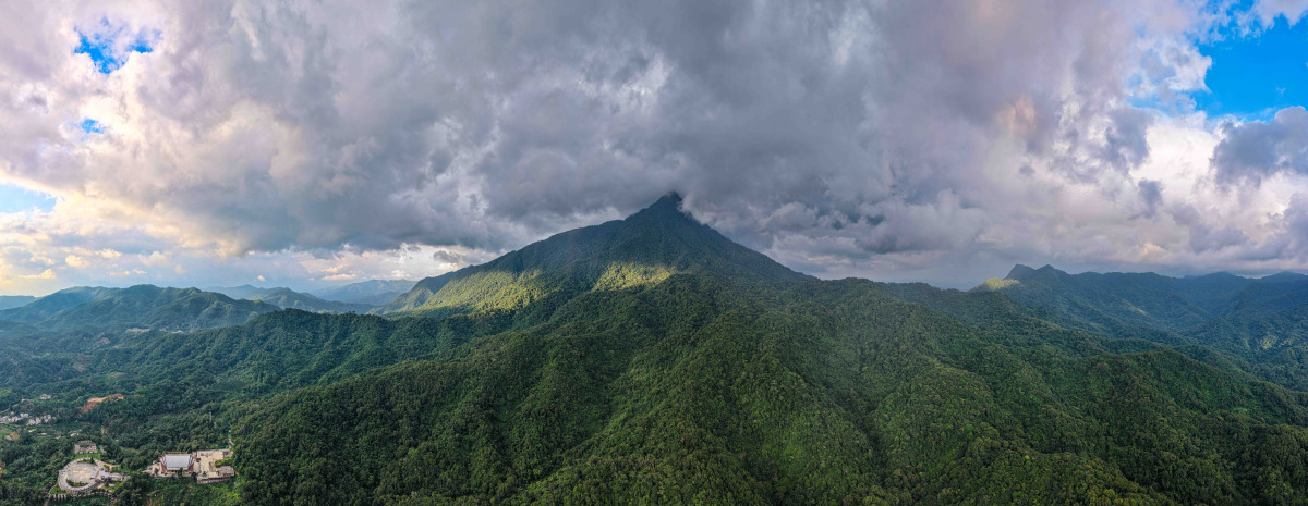 A panoramic drone photo taken on Sept. 10, 2026 shows a view of the Wuzhishan section of the Hainan Tropical Rainforest National Park in south China's Hainan Province. (Xinhua/Pu Xiaoxu)