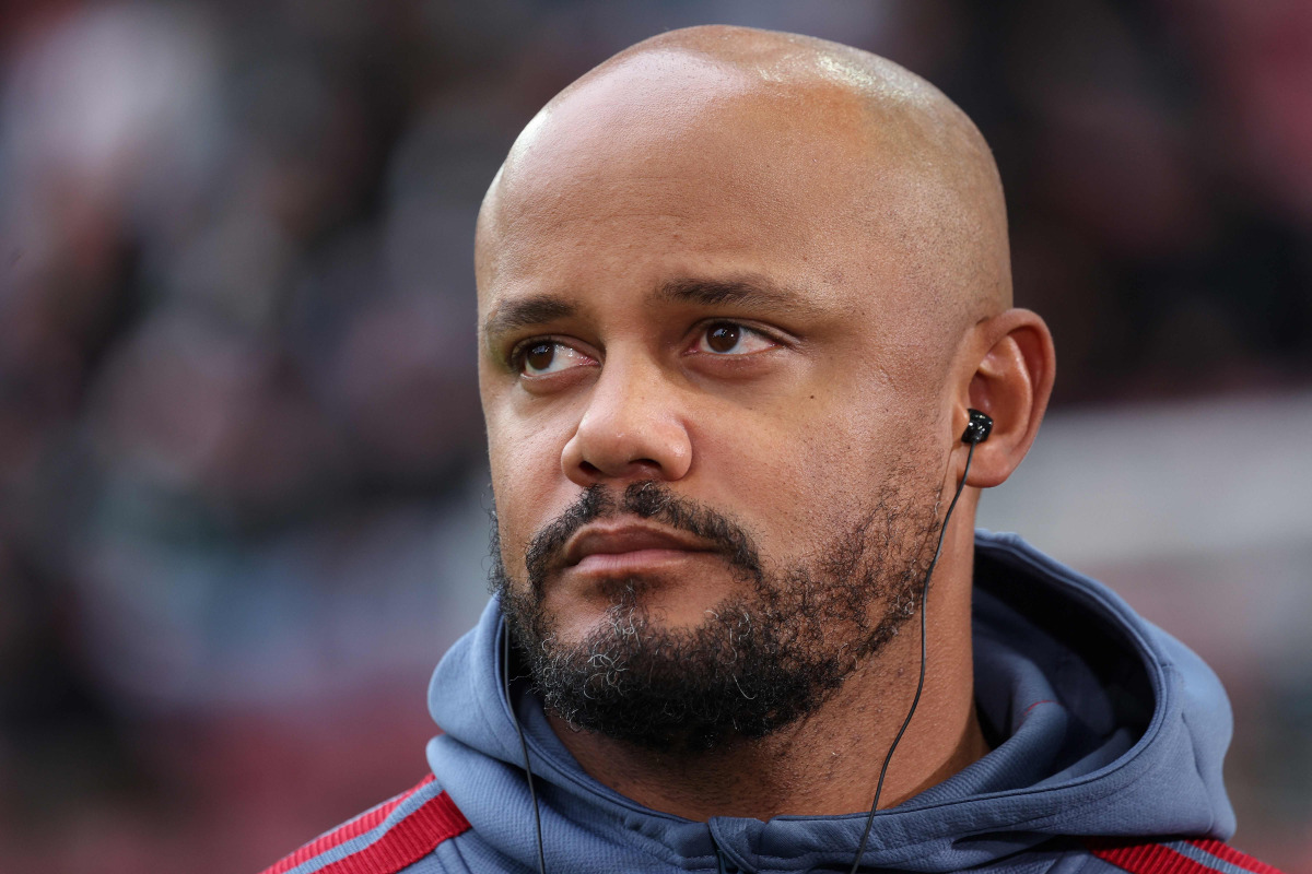(FILES) Bayern Munich's Belgian head coach Vincent Kompany is interviewed prior to the German first division Bundesliga football match between FC Augsburg and FC Bayern Munich in Augsburg, southern Germany on October 10, 2026. (Photo by Karl-Josef HILDENBRAND / AFP)